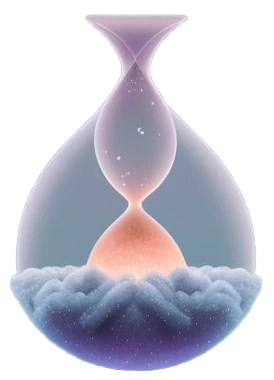 Logo for Life Has Two Doors, featuring a broken hourglass that symbolizes the merging of positive and negative energies, representing a mystical journey of self-discovery.